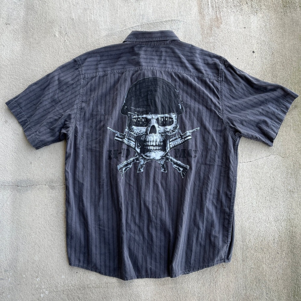 Harley‎ Davidson Mens XL Skull Graphic Button Up Shirt Short Sleeve